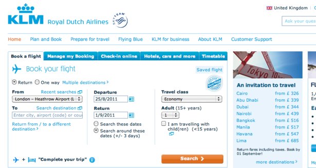 Book a flight on KLM's website