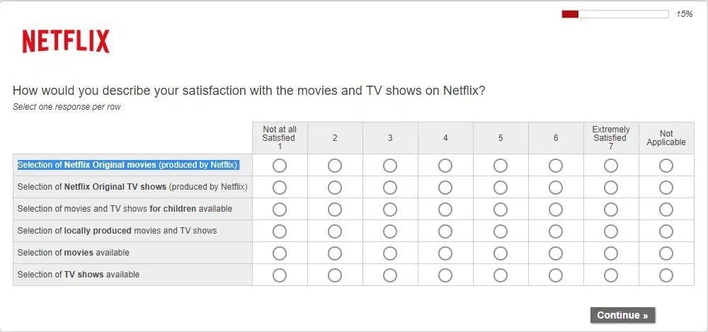 netflix.com customer survey web form