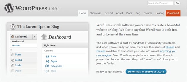 a snapshot of the WordPress website to show lack of prominent CTA
