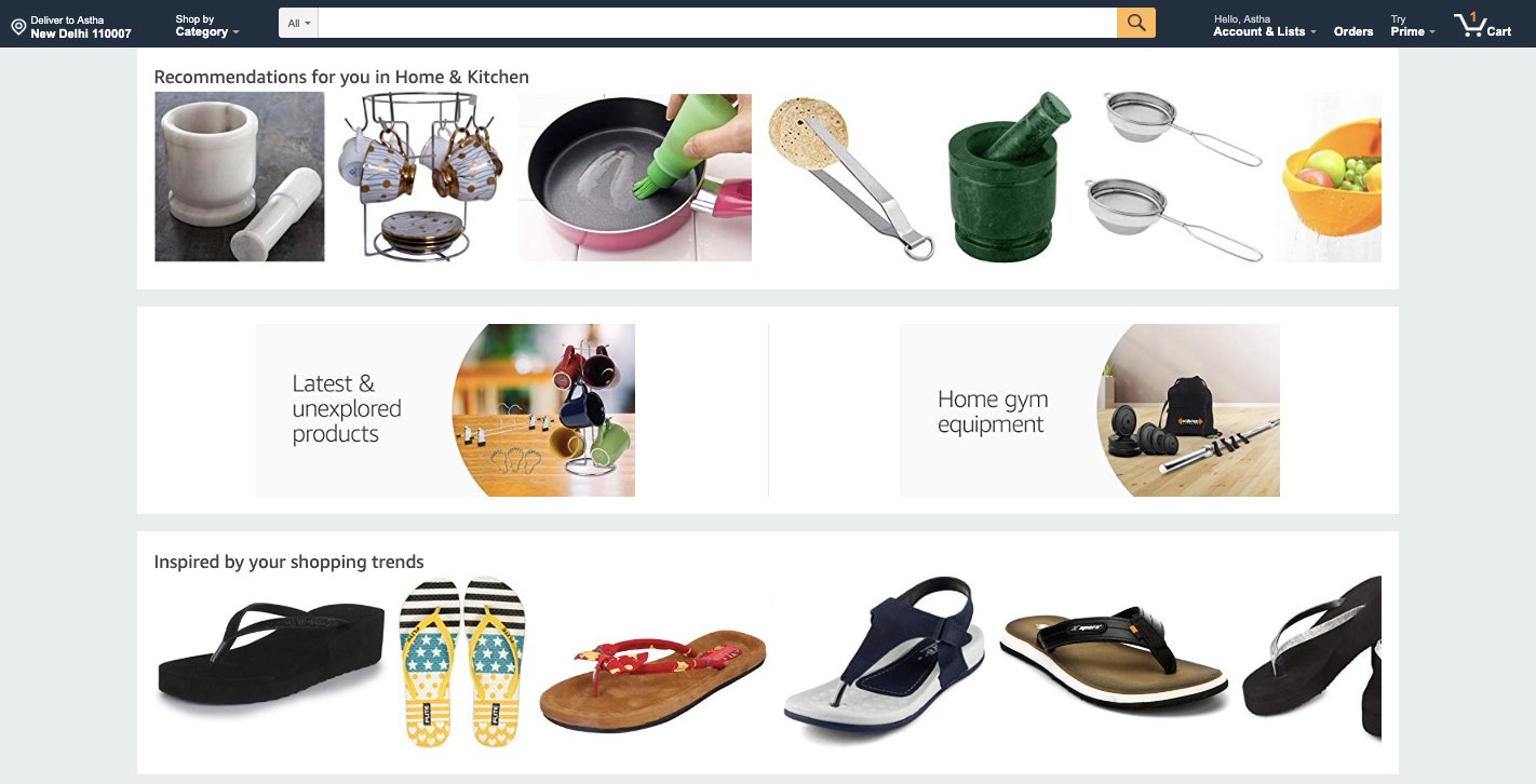 product recommendations on Amazon's website