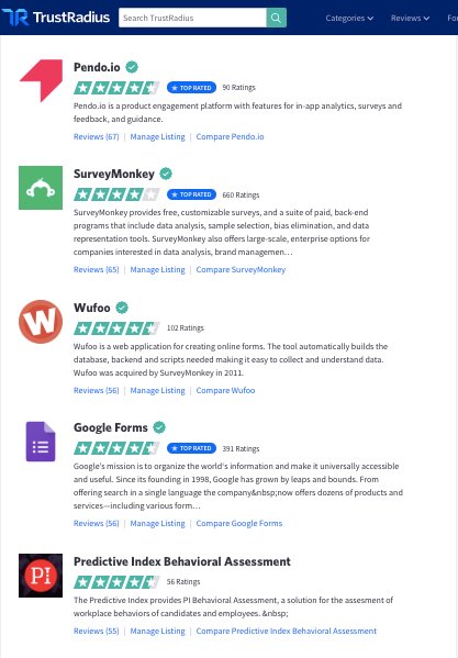 Reviews of popular website survey tools on TrustRadius