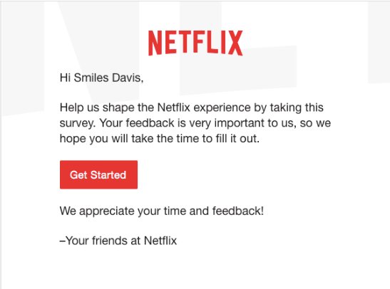 personalized email from Netflix to get more response on a website survey