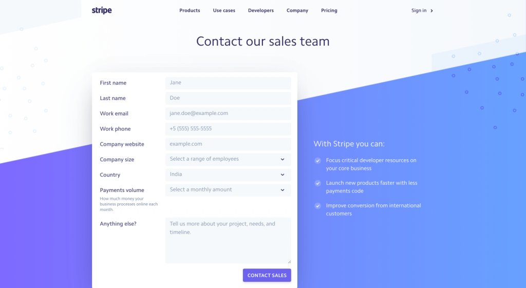 Stripe's Contact us form