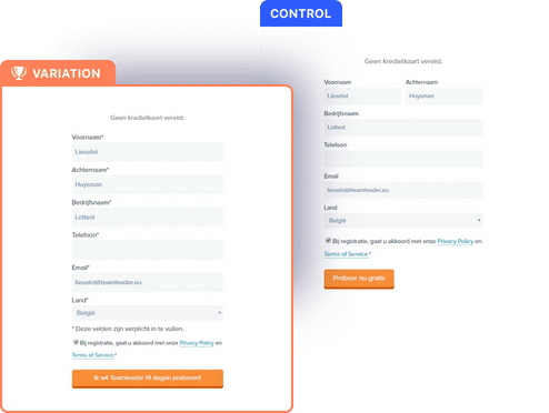 a/b test to optimize forms
